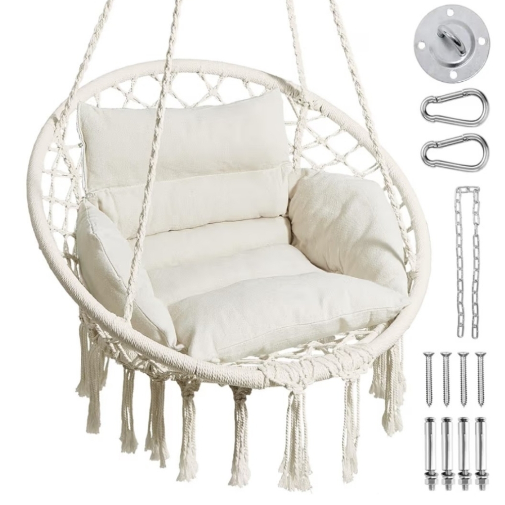 Cream Hanging Macrame Swing Chair